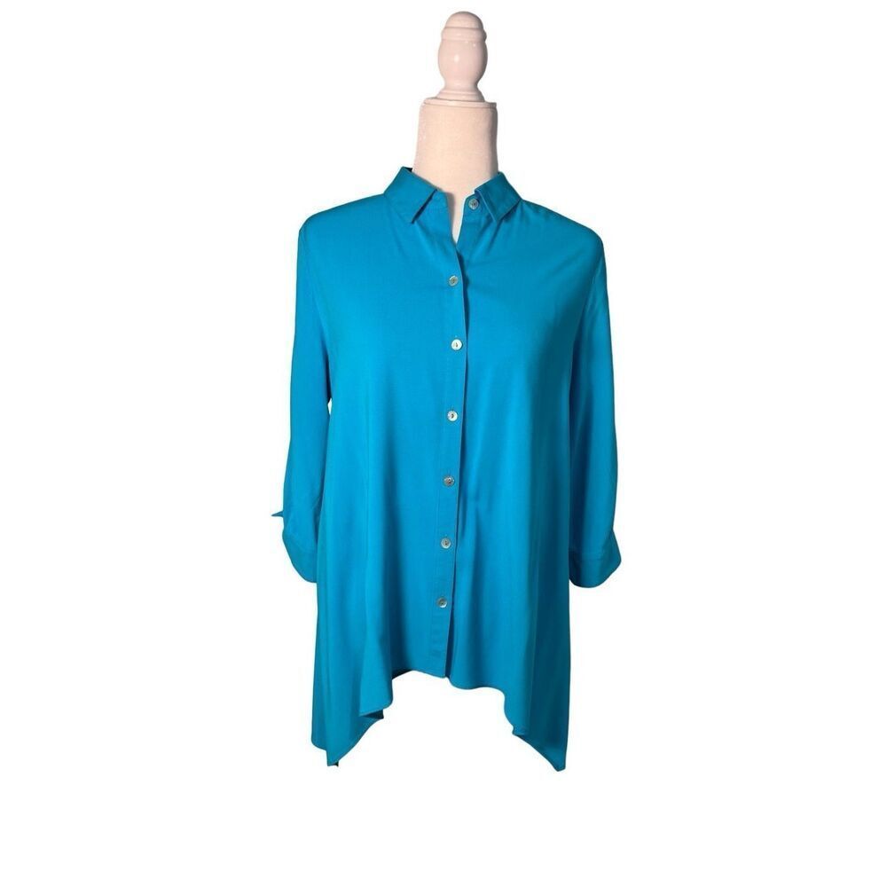 Chico’s long sleeve aqua button down shirt/tunic - M
